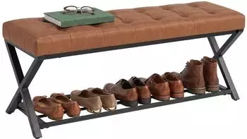 HomCom Schuhbank mit Sitzfl&auml;che, gepolstert, Kunstleder, braun (837-762V00BN)