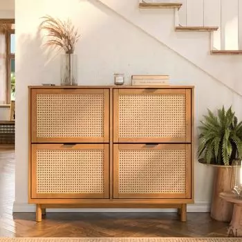 Idimex CEFIRA Schuhkipper mit 4 Klappen, Rattangeflecht, Eiche Finish (84057)