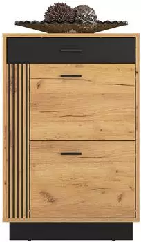Feldmann-Wohnen Vasco Schuhschrank 60cm, Gold Craft Eiche / schwarz