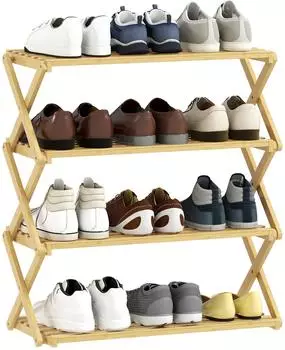 HomCom Schuhregal 4 Ebenen, Bambus, natur, 60x29x67cm