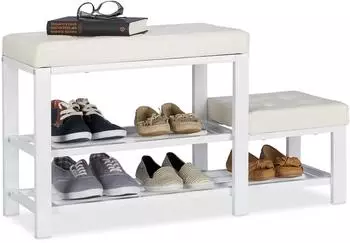 Relaxdays Schuhbank mit Hocker, 2 Ebenen, wei&szlig; (10023312_49)
