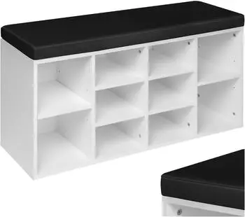 TecTake Schuhschrank Max mit Sitzbank und Sitzkissen, 103,5x48x30cm, schwarz/wei&szlig; (403174)