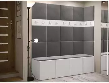 Mirjan24 Orion II Garderoben-Set mit Polsterpaneel, Schuhschrank, Sitzbank, wei&szlig;/grau, 168x186x46cm (800001367478)