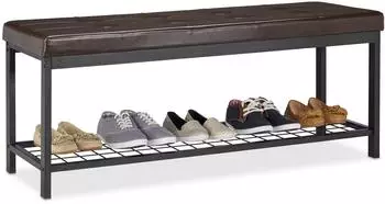 Relaxdays Schuhbank XXL mit Sitzpolster, Metall, braun/schwarz (10023311_93)