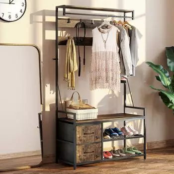 HomCom Garderobenst&auml;nder mit Schuhregal, 10 verstellbare Haken, 180cm (837-642V00RB)