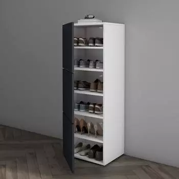 Mai & Mai Schuhschrank02 schmal, 3 Türen, 6 Fächer, 45x36x120cm, weiß matt/anthrazit matt