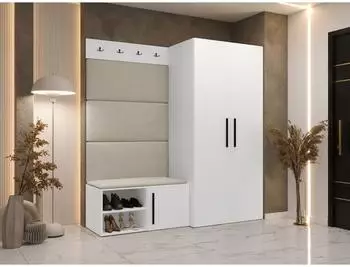 Mirjan24 Medi I Garderoben-Set mit Dreht&uuml;renschrank, Schuhschrank & Polsterpaneel
