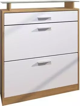 Vladon Loret Schuhschrank mit Schublade, Eiche Skandi/wei&szlig; matt, 89x104x23cm (800000985378)