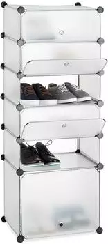 Relaxdays Schuhregal 6 F&auml;cher, transparent, Kunststoff/Metall (49x126x36,5cm)