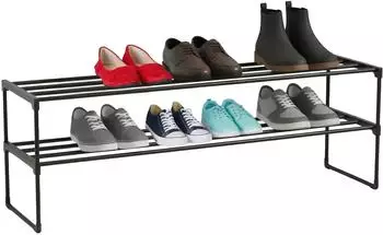 Relaxdays Schuhregal 2 Ebenen, Metall/Kunststoff, schwarz, 117x38x30cm