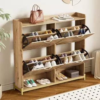 Stilvora Schuhkommode mit 4 T&uuml;ren, MDF Holzoptik, 105x100x24cm (QTEIOH84UDIVJFE)