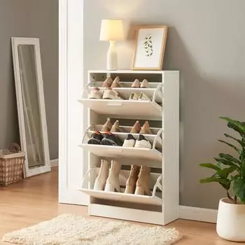 en.casa Sykkylven Schuhschrank 3 Klappen, wei&szlig;, 103x60x24cm