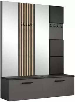 Masseno Modulo Garderobenschrank mit Spiegel, grau, 161,2x204x40cm (800001380472)