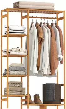 HomCom Kleiderst&auml;nder mit Kleiderstange, Schuhregal und Ablage, Bambus (90x30x145cm)