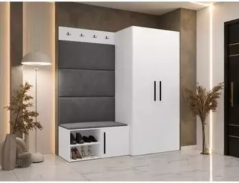 Mirjan24 Medi I Garderoben-Set mit Dreht&uuml;renschrank, wei&szlig;/grau (800001207632)