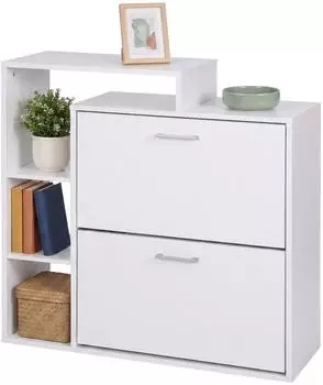 Relaxdays Schuhschrank mit Klappen, schmal, wei&szlig;, 80x90x23,5cm