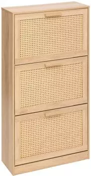 Paris Prix Drawy Schuhschrank 18 Paar, 3 T&uuml;ren, Rattan-Optik, beige