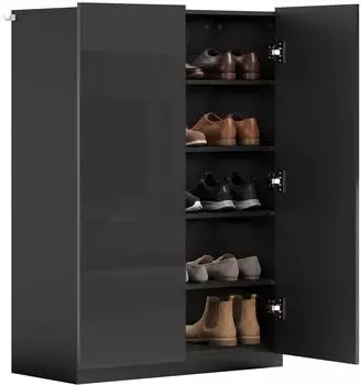 HomCom Schuhschrank mit Hochglanzt&uuml;ren, Soft-Close, 5 F&auml;cher, 72x34x103cm, schwarz