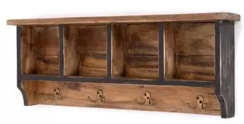 Xtradefactory Wandgarderobe mit Regal "Vintage 70" Recyclingholz, schwarz-natur (70x27x11cm)
