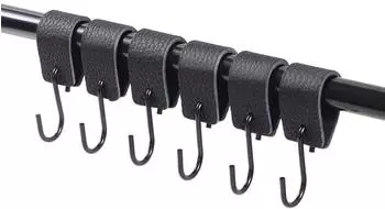 LuxusKollektion Kleiderhaken ohne Bohren, Leder & Metall, S-Haken, 6 St&uuml;ck, wei&szlig; & schwarz