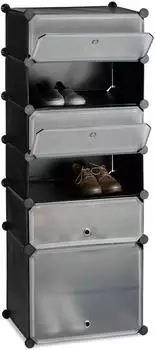 Relaxdays Schuhregal 6 F&auml;cher, Kunststoff/Metall, schwarz (49x126x36,5cm)