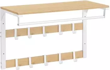 Vasagle Wandgarderobe mit Ablage, 10 abnehmbare Haken, eichenfarben-wei&szlig;