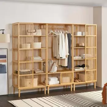en.casa Garderobenset Trundholm + Vemb Bambus 185x240x45cm, natur