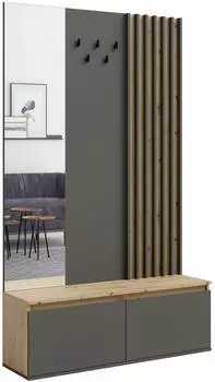 Feldmann-Wohnen Doris Garderobe mit Spiegel, 120x34x202cm, Eiche Artisan / graphitgrau