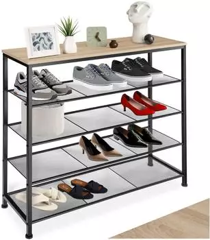 TecTake Schuhregal Sheffield 5 Ebenen, Holz/Metall, 100x30,5x93cm