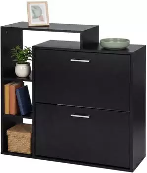 Relaxdays Schuhschrank mit 2 Klappen, schmal, schwarz, 80x90x23,5cm