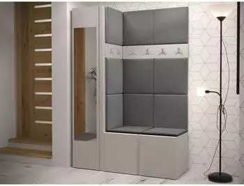 Mirjan24 Orion X Garderoben-Set mit Sitzbank, Spiegel, 11x Wandpanel 42x42, Kaschmir/Manila 16 (800001367449)