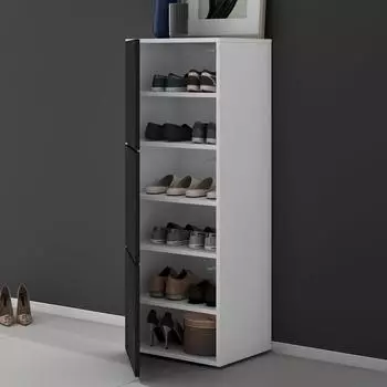 doporro Schuhschrank mit 6 Fächern, Soft-Close, matt weiß/anthrazit, 45x36x120cm (Schuhschrank02)