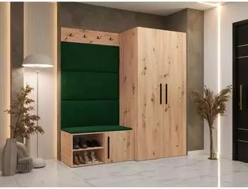 Mirjan24 Medi I Garderoben-Set mit Dreht&uuml;renschrank, Artisan Eiche/gr&uuml;n (800001207608)