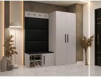 Mirjan24 Medi I Garderoben-Set Schuhschrank, Kleiderhakenbrett, 4x Paneel, Kaschmir (800001208006)