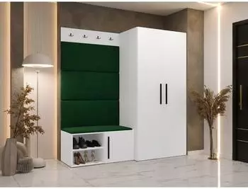 Mirjan24 Garderoben-Set Medi I Dreht&uuml;renschrank, Schuhschrank, wei&szlig;/gr&uuml;n (800001208001)