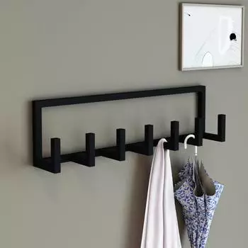 en.casa Lyngen Wandgarderobe 7 Haken, Stahl, schwarz (75x20x10cm)