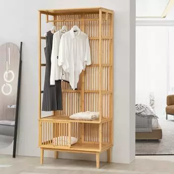 en.casa Vemb Garderobenst&auml;nder Bambus, natur, 185x80x45cm