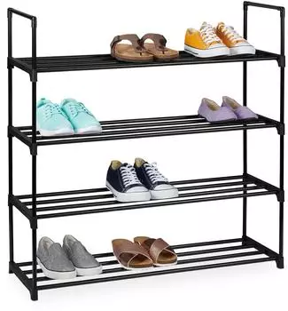 Relaxdays Schuhregal 4 Ebenen Stecksystem, Metall/Kunststoff, 72x92x30cm, schwarz