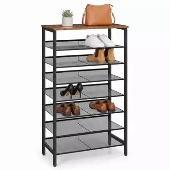 Relaxdays Schuhregal 8 Ebenen, Metall & MDF, 75x137x30cm