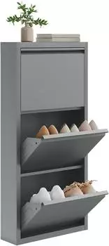 Woltu Schuhschrank mit 3 Klappen, Metall, hellgrau, 9 Paar (W0ITT5752)