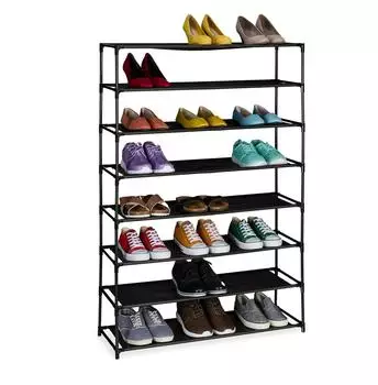 Relaxdays Baylee Schuhschrank 8 Ebenen, Metall/Stoff, schwarz (10049622)
