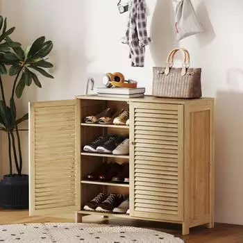 HomCom Schuhschrank mit Lamellent&uuml;ren, Bambus, 14 Paar, 80x35x80cm