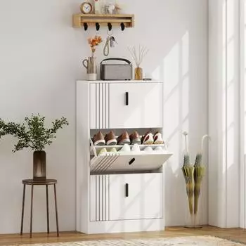 HomCom Schuhkipper mit 3 Klappen, 18 Paar, wei&szlig;, MDF (800002033915)