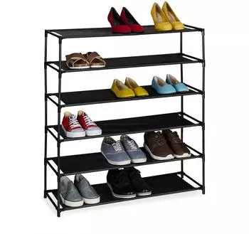 Relaxdays Baylee Schuhschrank 6 Ebenen, Metall/Stoff, schwarz (10049622)