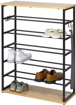 eluno Schuhregal offen, 18 Paar, Metall/Holz, mattschwarz, 70x90x28cm