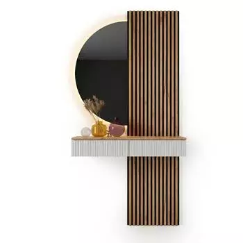 Planetm&ouml;bel AMYRA Garderoben-Set 100cm, LED-Spiegel NIVORA & Akustikpaneele, gold eiche/wei&szlig;