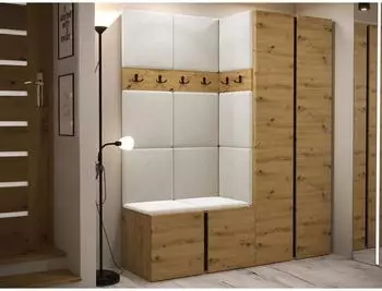 Mirjan24 Orion III Garderoben-Set mit Kleiderschrank, Schuhschrank, Sitzbank und Paneelen 42x42