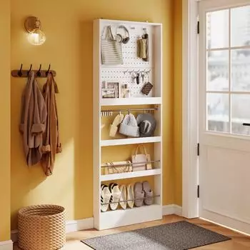 SoBuy Wandgarderobe mit Schuhregal, Lochplatte, schmal 12cm (FHK39-W)