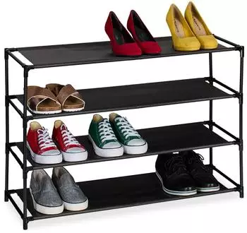Relaxdays Baylee Schuhregal 4 Ebenen, Metall & Stoff, schwarz (10049622)