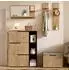 OKWISH Garderoben-Set mit Schuhschrank, gepolsterter Bank und Spiegel, natur/schwarz, 150x35x161,5cm